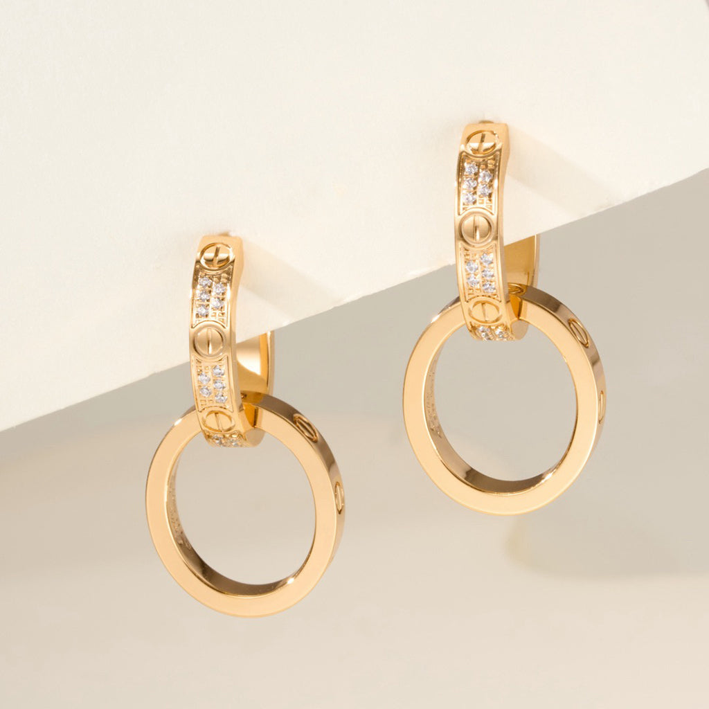 [Raffine]LOVE 3.3MM DANGLE HALF DIAMOND EARRINGS