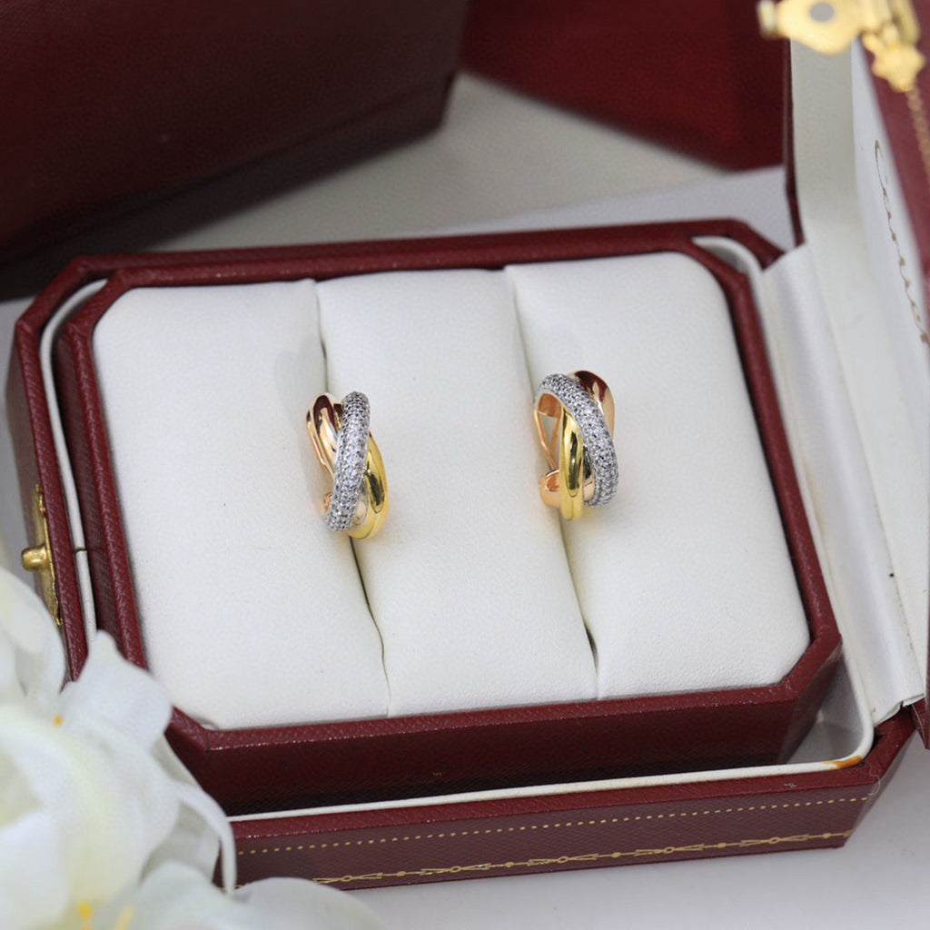 [Raffine]TRINITY HALF DIAMOND  CLASSIC EARRINGS