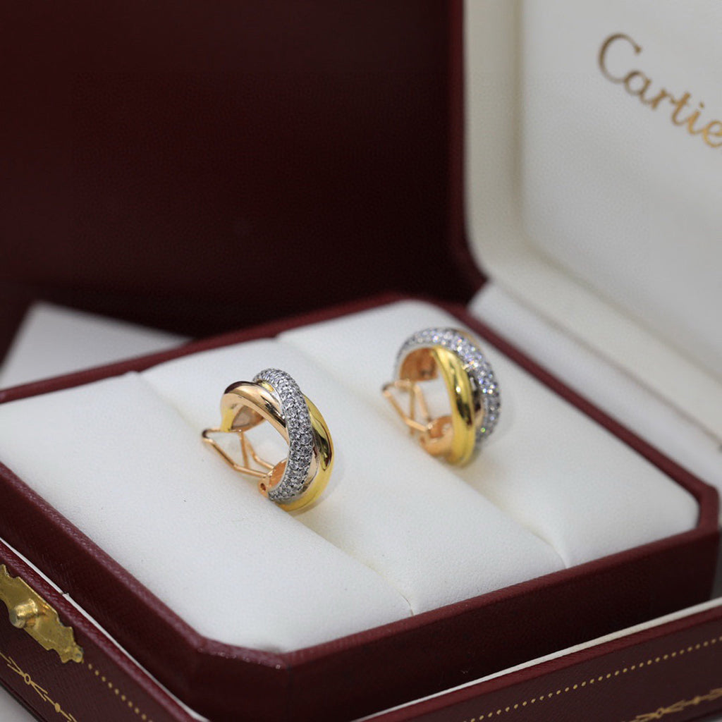 [Raffine]TRINITY HALF DIAMOND  CLASSIC EARRINGS