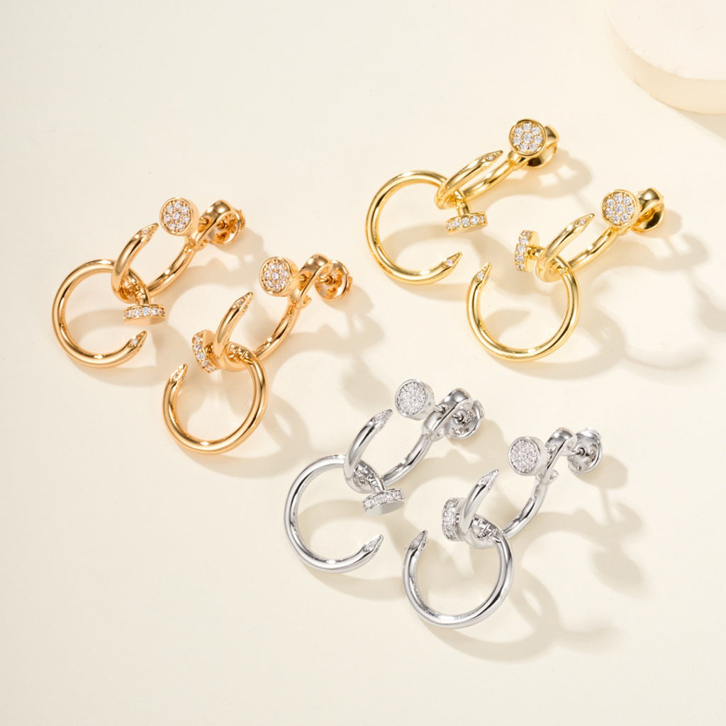 [Raffine]JUSTE HALF DIAMOND DOUBLE EARRINGS