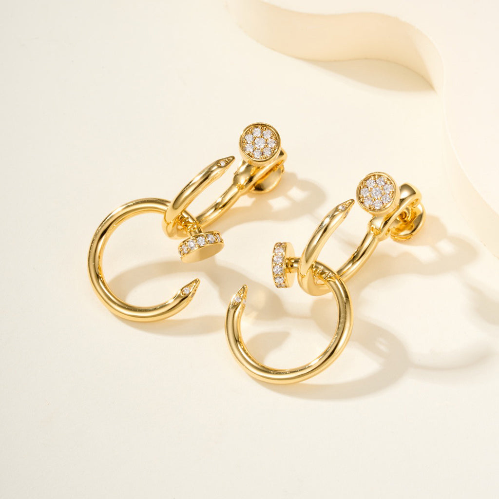 [Raffine]JUSTE HALF DIAMOND DOUBLE EARRINGS