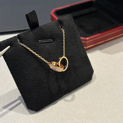 [Raffine]LOVE DOUBLE RING HALF DIAMOND NECKLACE