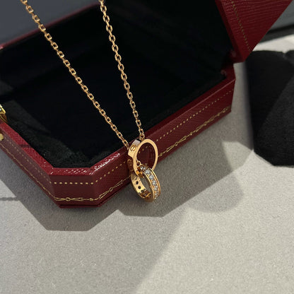 [Raffine]LOVE DOUBLE RING HALF DIAMOND NECKLACE