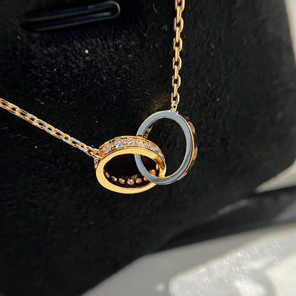 [Raffine]LOVE DOUBLE RING HALF DIAMOND NECKLACE