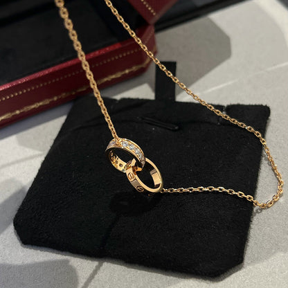 [Raffine]LOVE DOUBLE RING HALF DIAMOND NECKLACE
