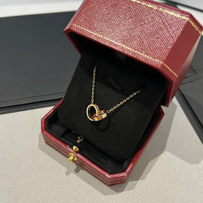 [Raffine]LOVE DOUBLE RING HALF DIAMOND NECKLACE