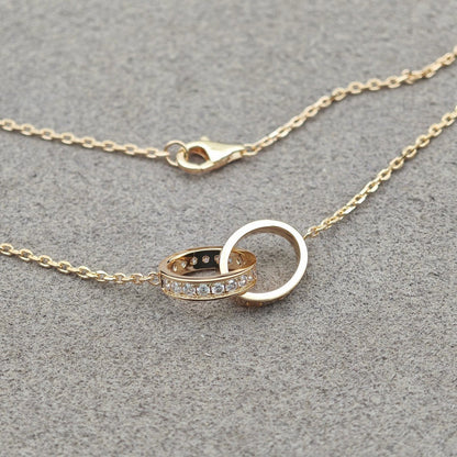 [Raffine]LOVE DOUBLE RING HALF DIAMOND NECKLACE