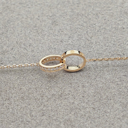 [Raffine]LOVE DOUBLE RING HALF DIAMOND NECKLACE