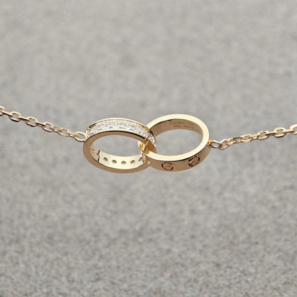 [Raffine]LOVE DOUBLE RING HALF DIAMOND NECKLACE