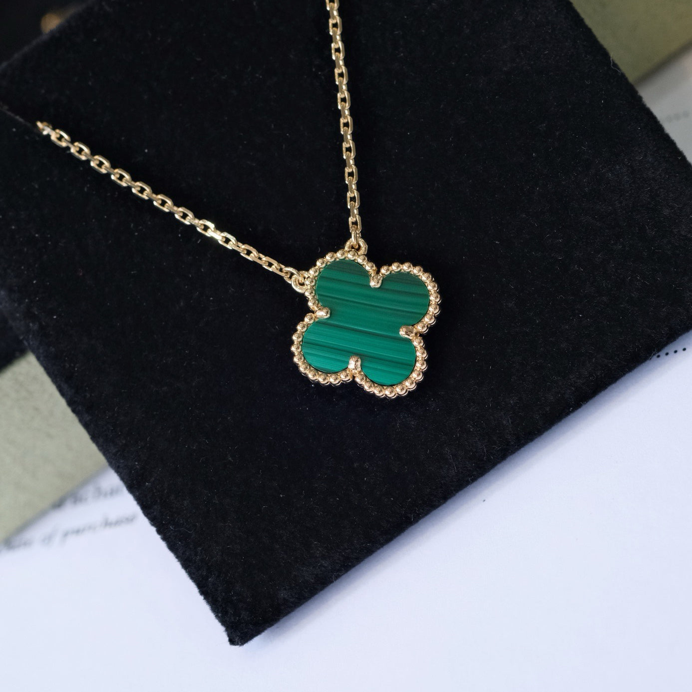 [RAFFINE]CLOVER 15MM MALACHITE SINGLE FLOWER  NECKLACE