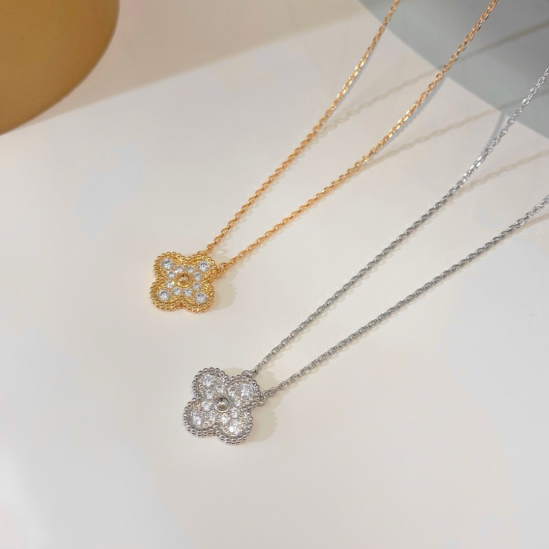 [RAFFINE]CLOVER 15MM DIAMOND SINGLE FLOWER NECKLACE