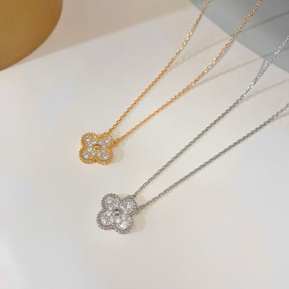 [RAFFINE]CLOVER 15MM DIAMOND SINGLE FLOWER NECKLACE