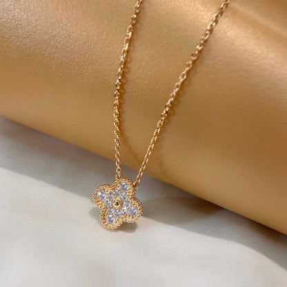 [RAFFINE]CLOVER 15MM DIAMOND SINGLE FLOWER NECKLACE