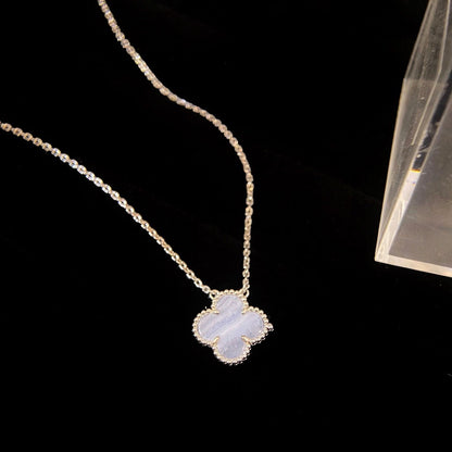 [RAFFINE]CLOVER 15MM BLUE CHALCEDONY NECKLACE SILVER
