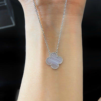 [RAFFINE]CLOVER 15MM BLUE CHALCEDONY NECKLACE SILVER
