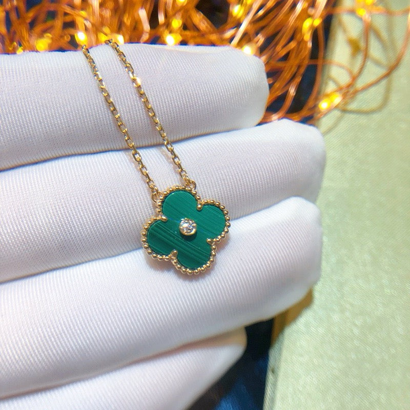 [RAFFINE]CLOVER 15MM DIAMOND TURQUOISE NECKLACE