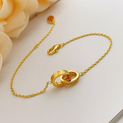 [Raffine]LOVE DOUBLE RING HALF DIAMOND BRACELET