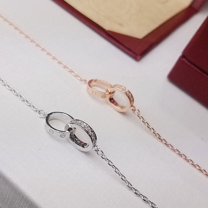 [Raffine]LOVE DOUBLE RING HALF DIAMOND BRACELET