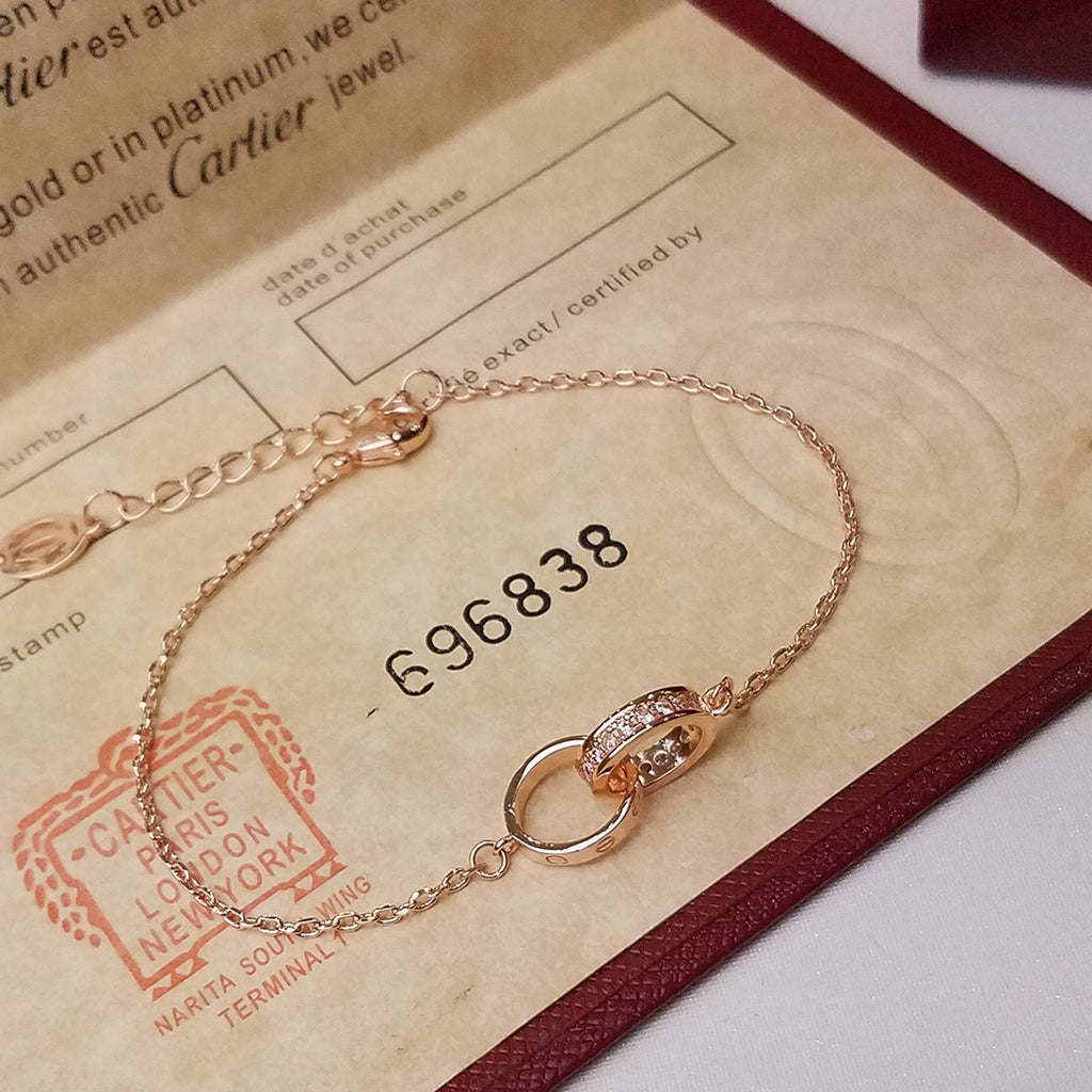 [Raffine]LOVE DOUBLE RING HALF DIAMOND BRACELET