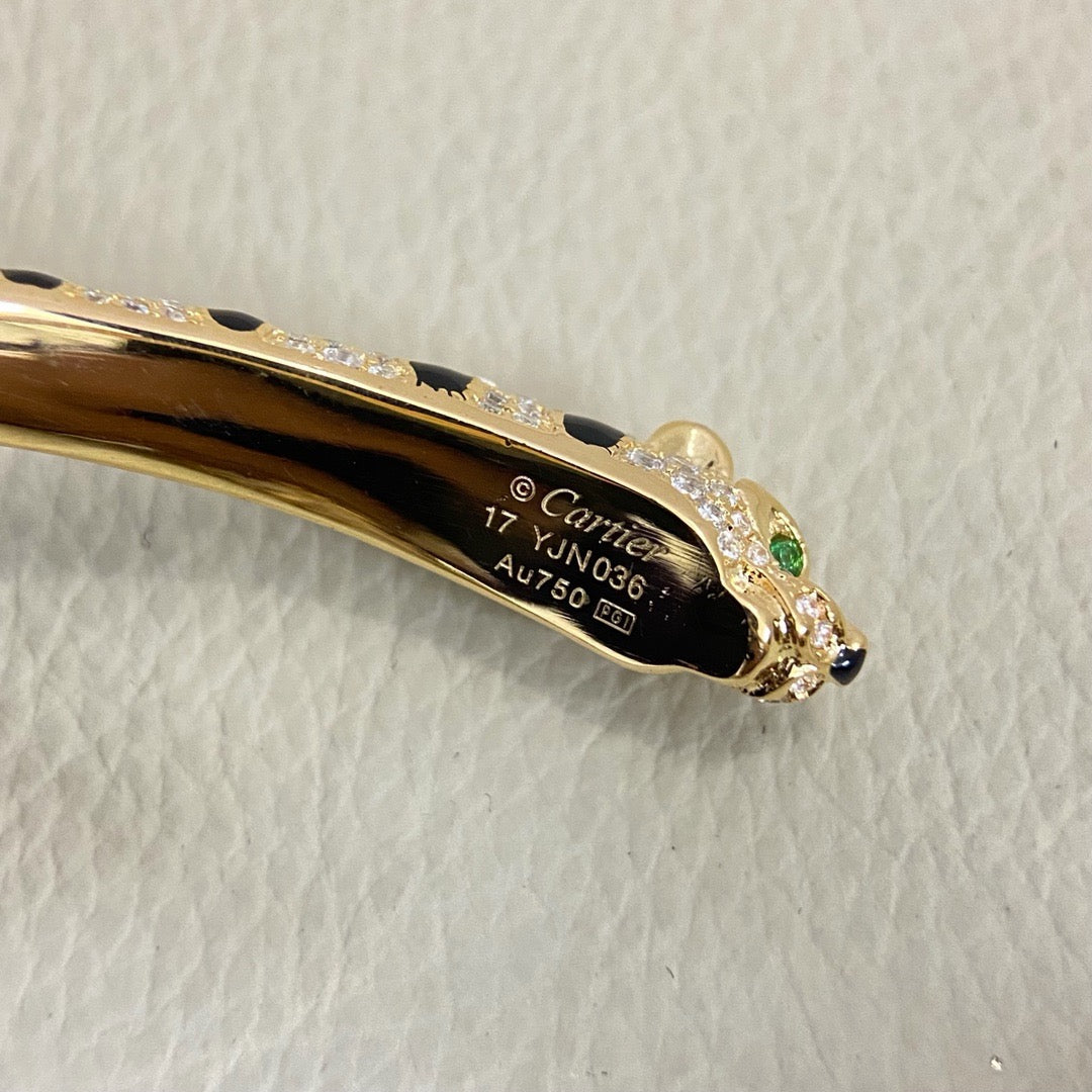 [Raffine]PANTHERE DOUBLE HEADED HALF DIAMOND OPEN BRACELET