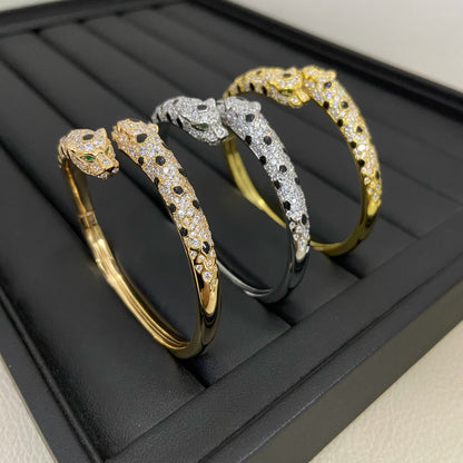 [Raffine]PANTHERE DOUBLE HEADED HALF DIAMOND OPEN BRACELET