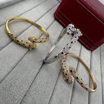 [Raffine]PANTHERE DOUBLE HEADED HALF DIAMOND OPEN BRACELET