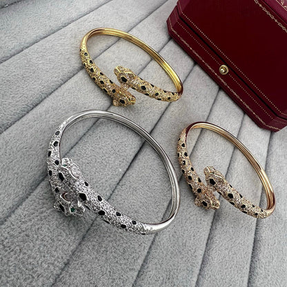[Raffine]PANTHERE DOUBLE HEADED HALF DIAMOND OPEN BRACELET