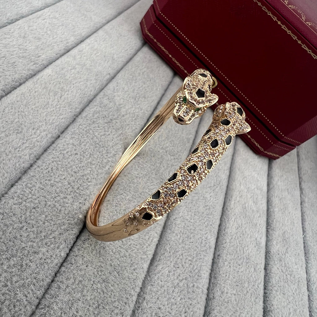 [Raffine]PANTHERE DOUBLE HEADED HALF DIAMOND OPEN BRACELET