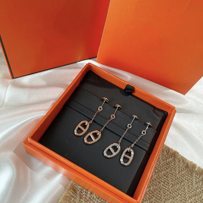 [RAFFINE]PENDIENTES BORLAS DE CADENA