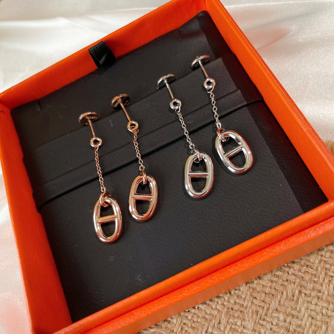 [RAFFINE]PENDIENTES BORLAS DE CADENA