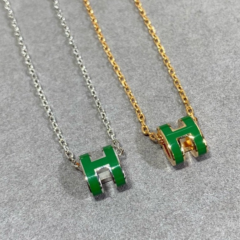[RAFFINE]POP H GREEN NECKLACE SILVER AND GOLD