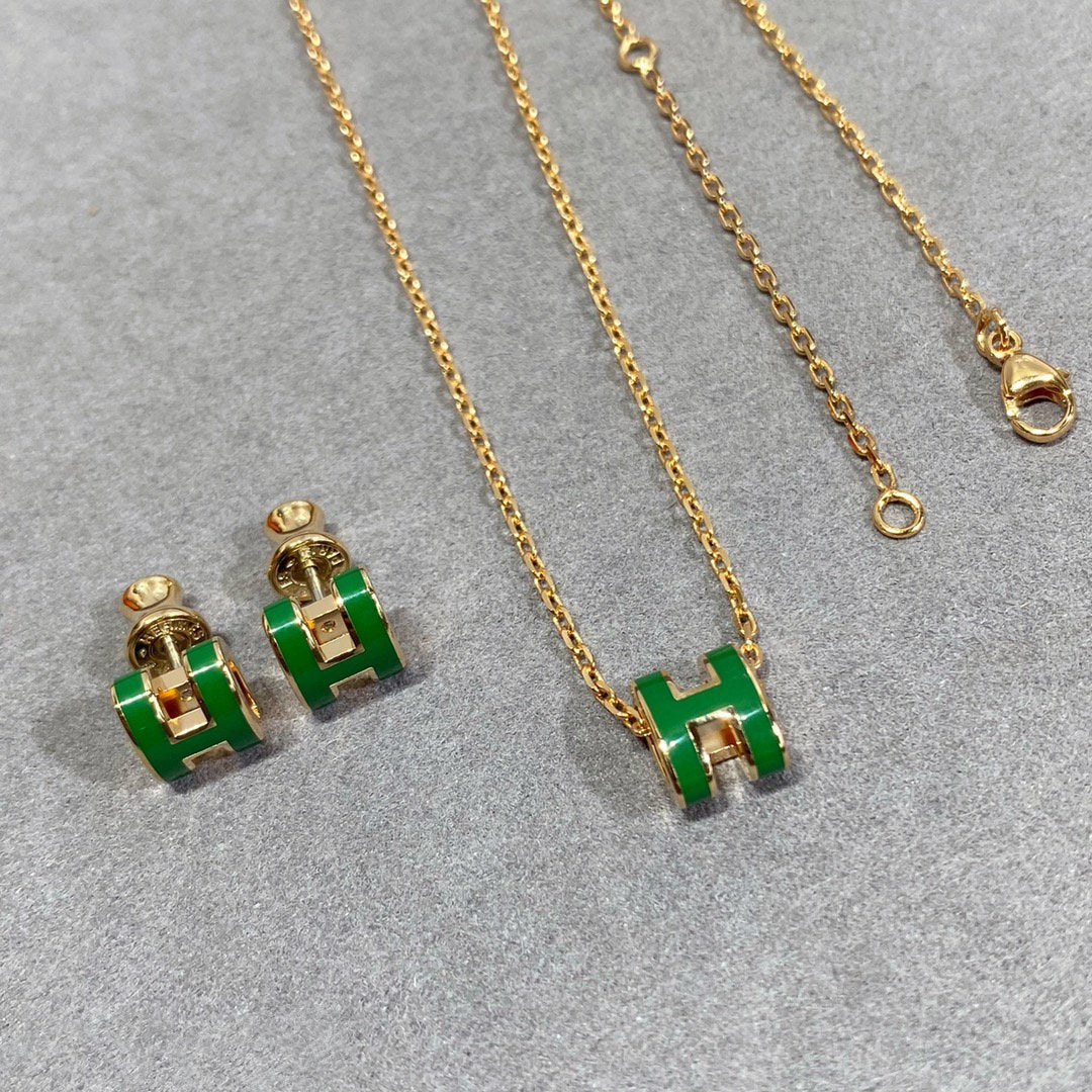 [RAFFINE]POP H GREEN NECKLACE SILVER AND GOLD