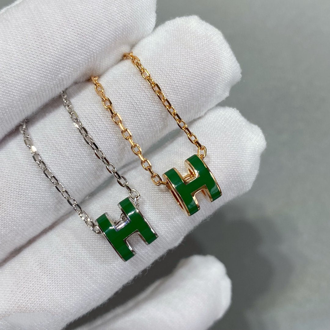 [RAFFINE]POP H GREEN NECKLACE SILVER AND GOLD