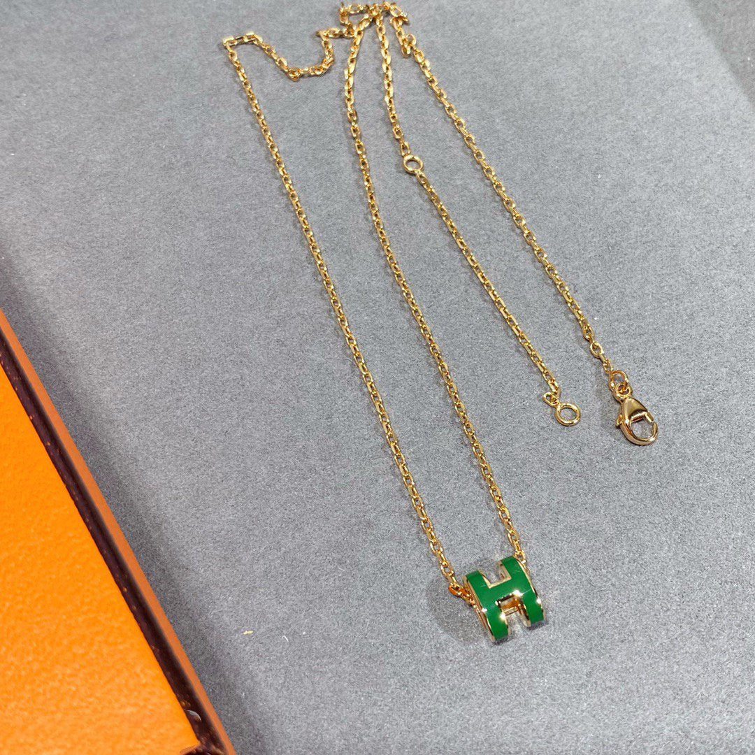 [RAFFINE]POP H GREEN NECKLACE SILVER AND GOLD