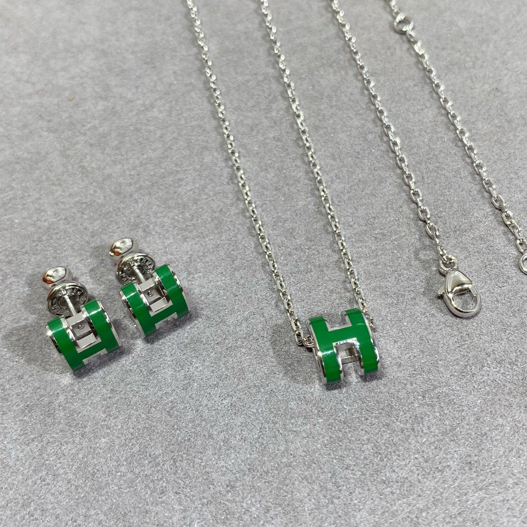 [RAFFINE]POP H GREEN NECKLACE SILVER AND GOLD