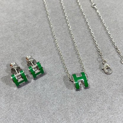 [RAFFINE]POP H GREEN NECKLACE SILVER AND GOLD