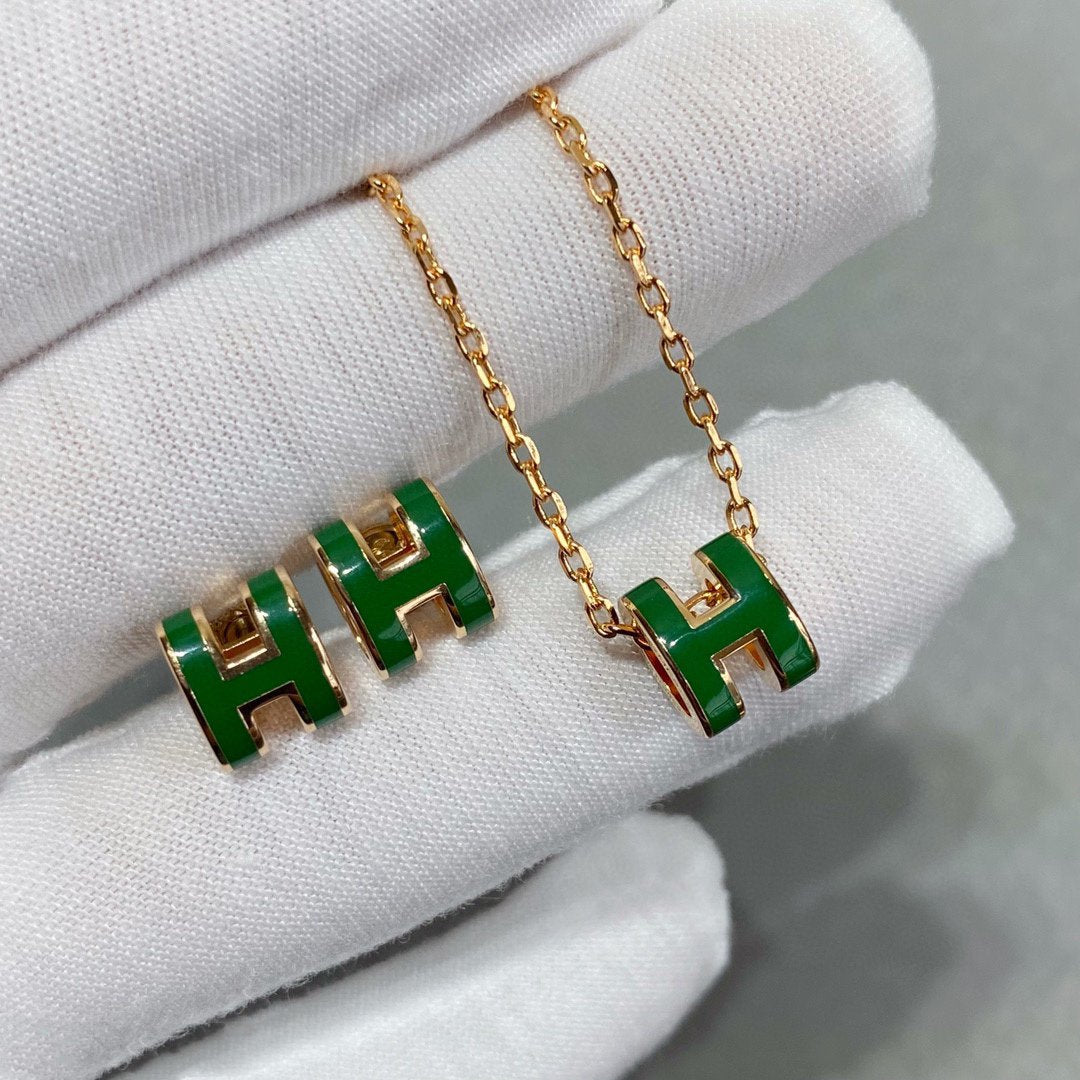 [RAFFINE]POP H GREEN NECKLACE SILVER AND GOLD