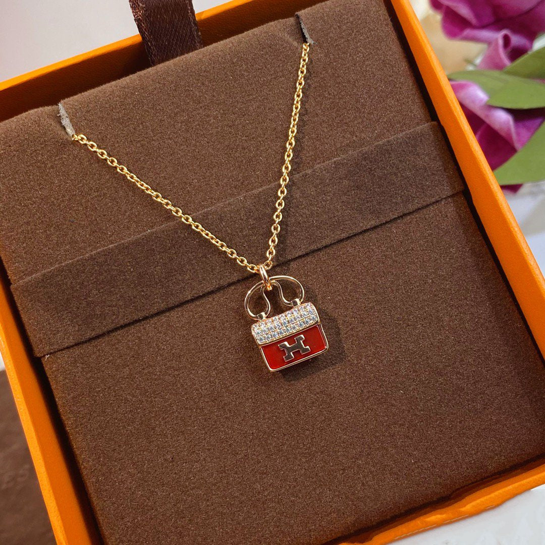[RAFFINE]CONSTANCE RED PEDANT PINK GOLD NECKLACE