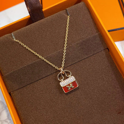 [RAFFINE]CONSTANCE RED PEDANT PINK GOLD NECKLACE