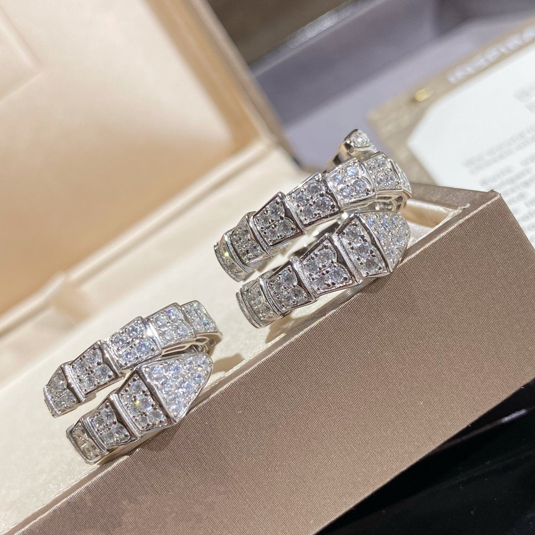 [RAFFINE]SERPENTI DOUBLE RING SILVER DIAMOND PAVED