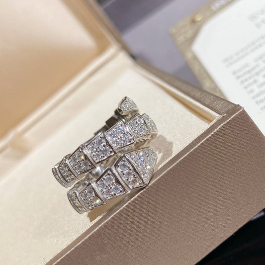 [RAFFINE]SERPENTI DOUBLE RING SILVER DIAMOND PAVED