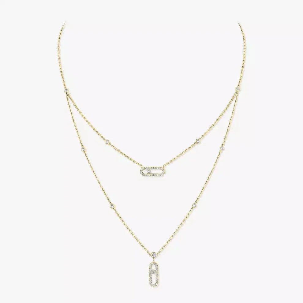 [Raffine]2 Rows Rose Gold Diamond Pave_ Necklace Move Uno