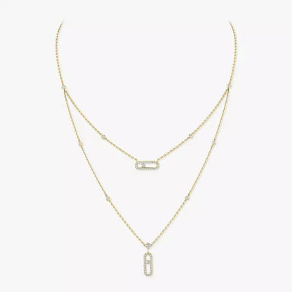 [Raffine]2 Rows Rose Gold Diamond Pave_ Necklace Move Uno
