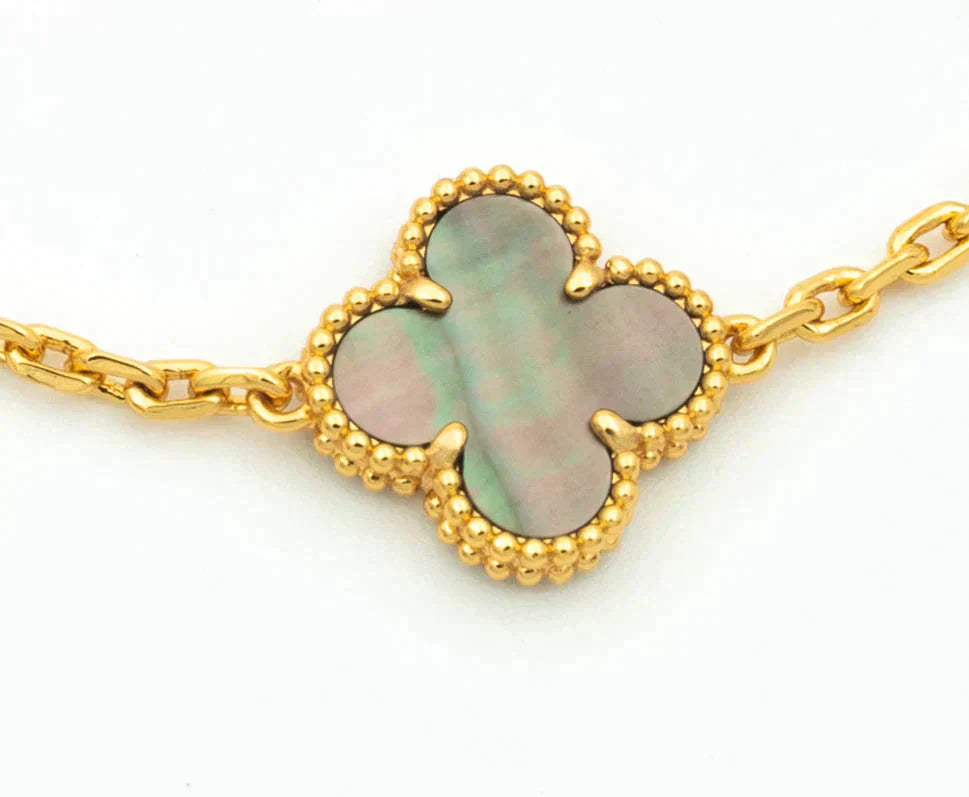 [Raffine]BRACELET TRÈFLE 5 MOTIF NACRE GRIS DIAMANT