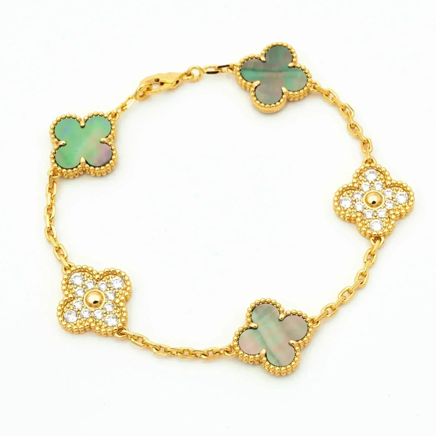 [Raffine]BRACELET TRÈFLE 5 MOTIF NACRE GRIS DIAMANT