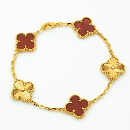 [RAFFINE]CLOVER  5 MOTIFS CARNELIAN GOLD BRACELET