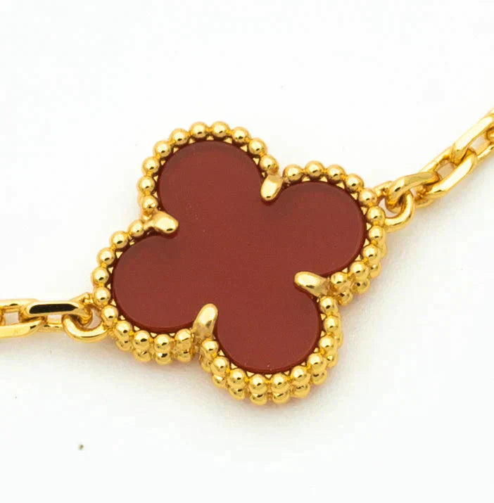 [RAFFINE]CLOVER  5 MOTIFS CARNELIAN GOLD BRACELET