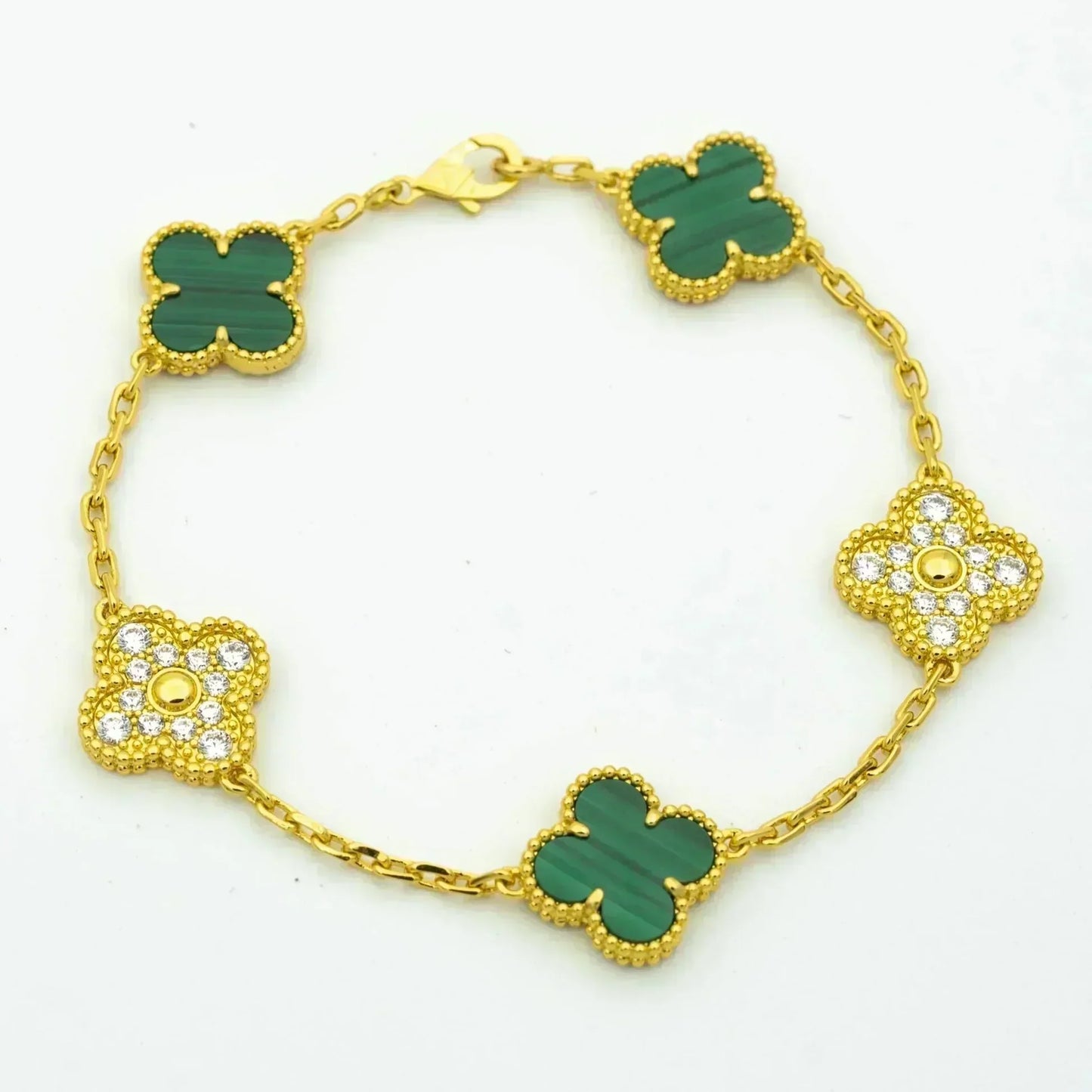 [RAFFINE] CLOVER 5 MOTIF MALACHITE BRACELET COLLECTION