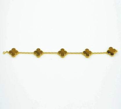 [RAFFINE] CLOVER 5 MOTIFS TIGER EYE BRACELET COLLECTION