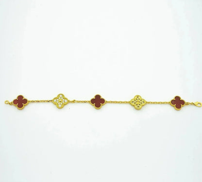 [RAFFINE] CLOVER 5 MOTIF RED CORNELIAN BRACELET COLLECTION